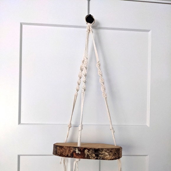 Boho Macrame Wood Slice Plant Hanger - Picture 1 of 2